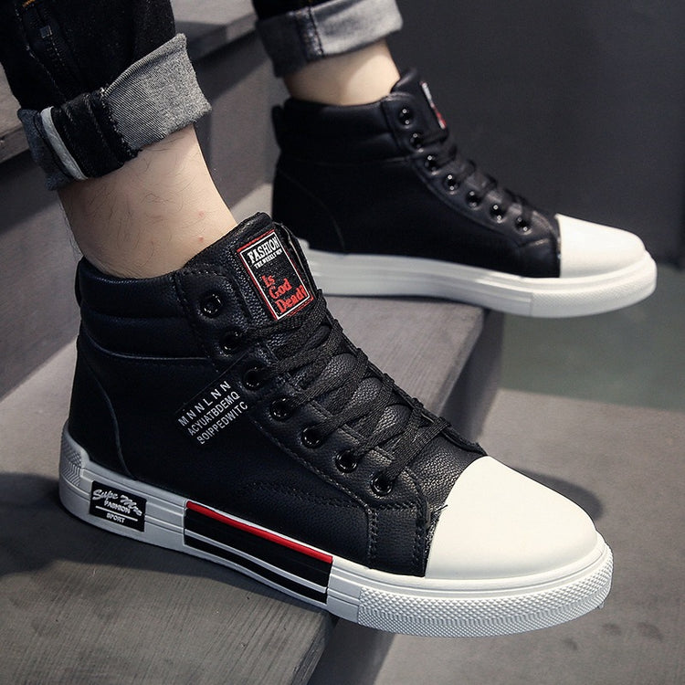 White Men Casual Tennis Comfortable Lace-up Leather Shoes