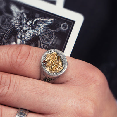 Pharaoh's Treasure Silver Inlaid Copper Ring Horus Eye