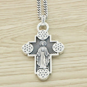 Sterling Silver Cherry Blossom Necklace Men's And Women's Vintage Cross Pendant