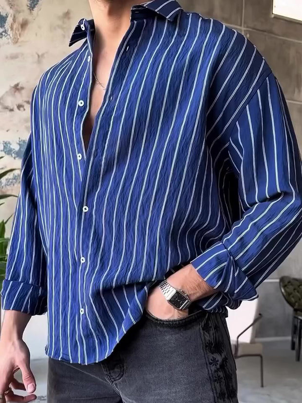 Men's Casual Striped Long-sleeved Shirt