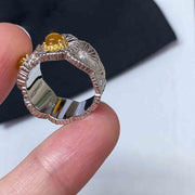 Women's Fashion Copper Plating Thick Golden Yellow Blue Agate Opal Wide Ring