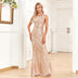 Women's Fashionable Sleeveless Round Neck Sparkling Evening Gown