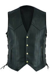 Men's Leather Waistcoat V-neck Single Breasted Side Zipper Lace Up Short Sleeveless Top