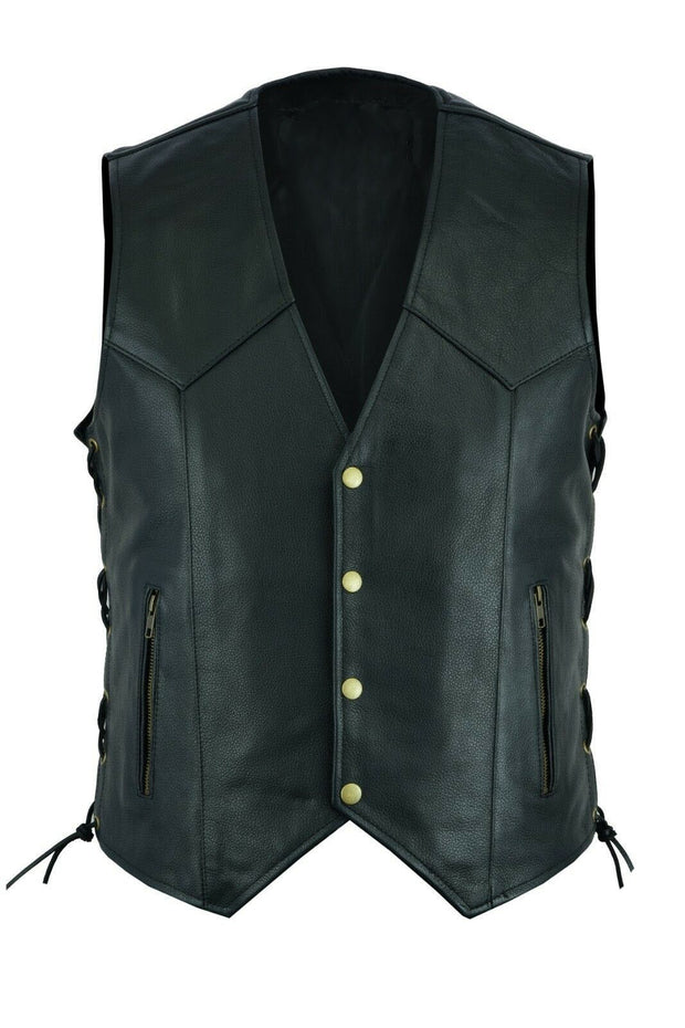 Men's Leather Waistcoat V-neck Single Breasted Side Zipper Lace Up Short Sleeveless Top