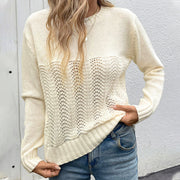 Women's Round Neck Hollow-out Solid Color Sweater