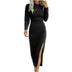 Solid Colour Round Neck Slim Fit Long Sleeve Split Temperament Dress