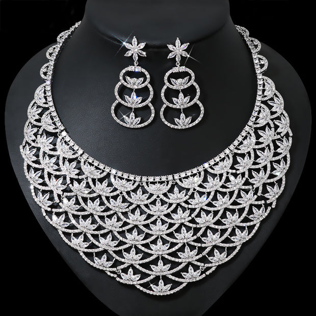 Women's Fashion Zircon Necklace Earrings Set