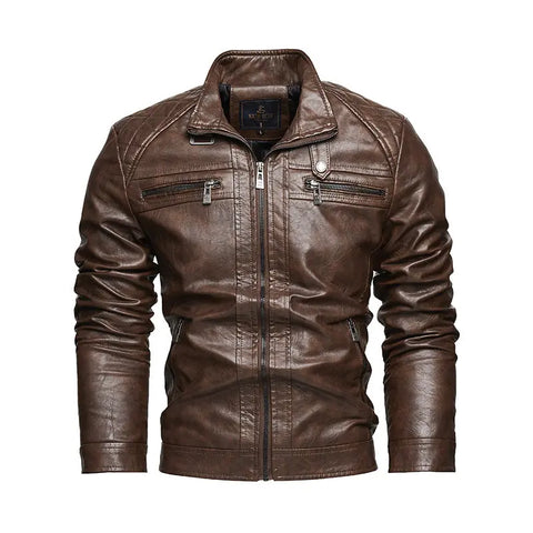 Men's Leather Lapel American Retro Plus Size Leather Jacket Douson Odeh