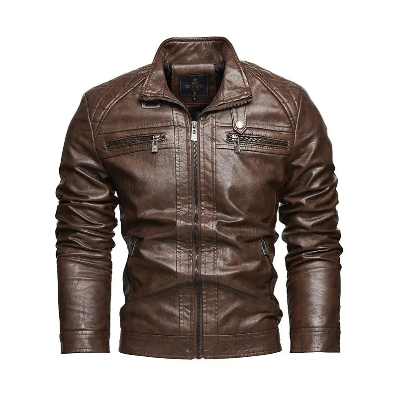 Men's Leather Lapel American Retro Plus Size Leather Jacket Douson Odeh
