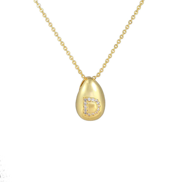 Glossy Water Drop 26 English Letter Pendant Copper-plated Gold Simple Pendant Female