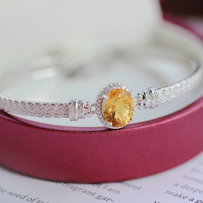 Citrine Silver Bracelet S925 Sterling Silver Inlaid Diamond