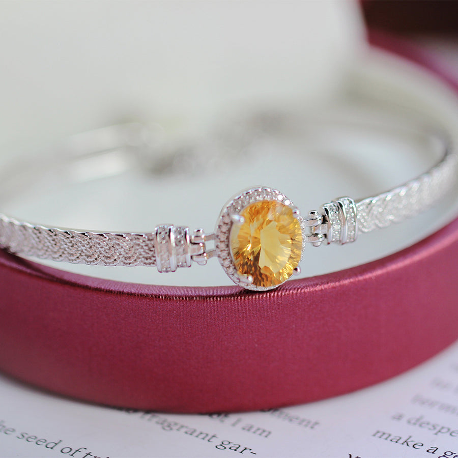 Citrine Silver Bracelet S925 Sterling Silver Inlaid Diamond