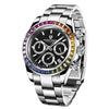 Men's Multifunctional Stainless Steel Colorful Crystals Waterproof Quartz Watch