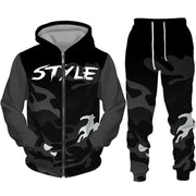 Men's Camouflage Print Zipper Hoodie Pants Set