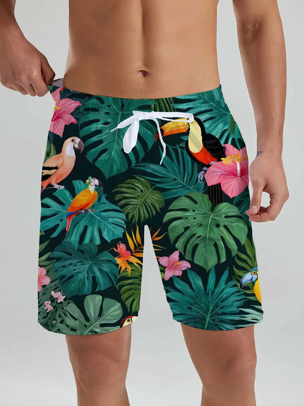 Hawaii Men's Beach Shorts Tropical Plant 3D Printing