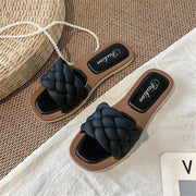 Flat Square Toe Fake Woven Korean Sandals
