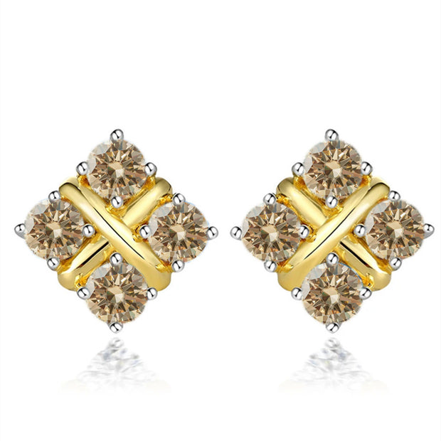 Korean Style S925 Pt950 Gold Plated Geometric Moissanite Stud Earrings