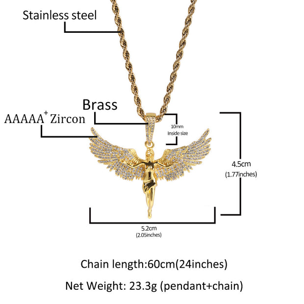 Female Versatile Retro Diamonds Angel Wings Necklace