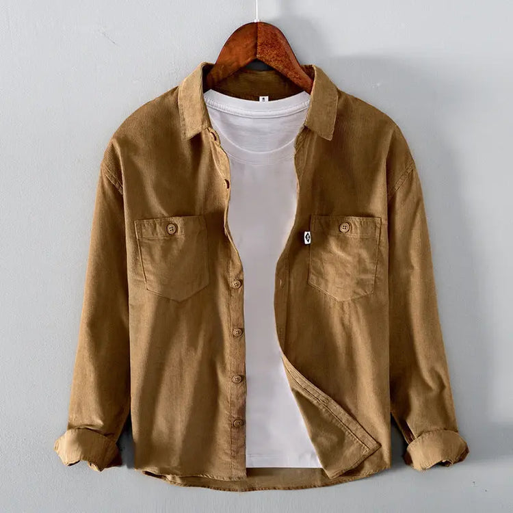 Men Pocket Casual Corduroy Long-sleeved Shirt Douson Odeh