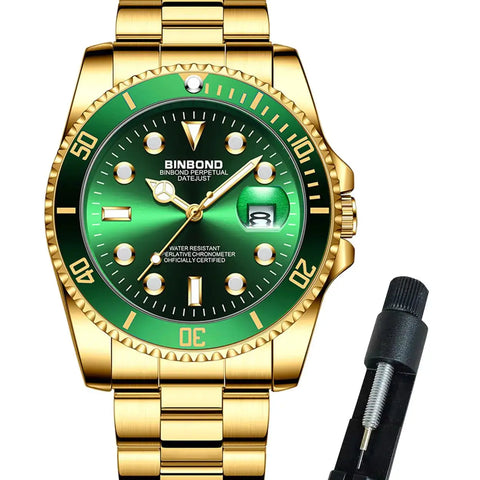 BINBOND Watches for Men Stainless Steel Rotatable Bezel Classic Dress Waterproof Luminous Luxury Big Face Business Date Mens Wrist Watch Douson Odeh