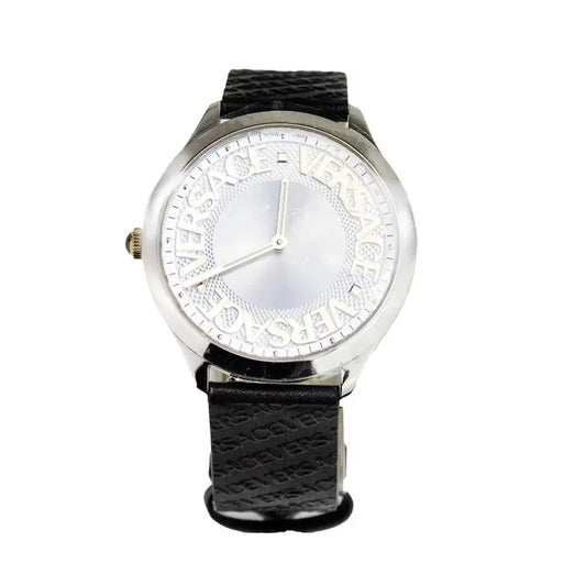 Versace 38mm Silver Logo Halo Dial Embossed Leather Watch Douson Odeh