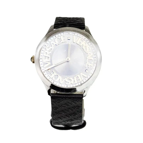 Versace 38mm Silver Logo Halo Dial Embossed Leather Watch Douson Odeh