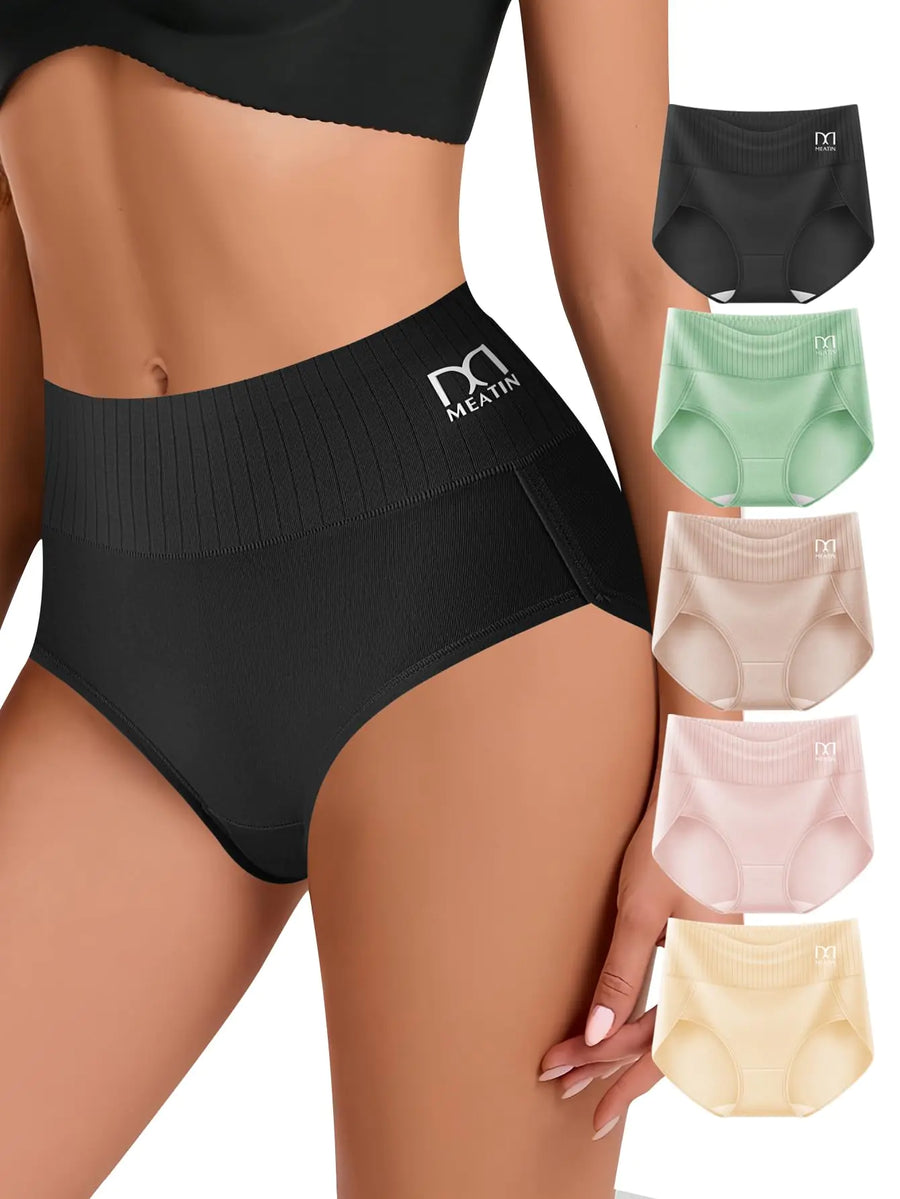 QUASTI Womens Underwear Cotton Super High Waisted Briefs Full Coverage Breathable Postpartum Panties 5 Pack(XXL) Multicolor