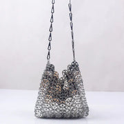 Designer Silver Sequin Woven Evening Clutch Bag for Women