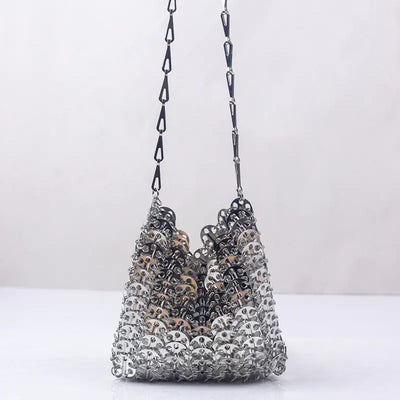 Designer Silver Sequin Woven Evening Clutch Bag for Women