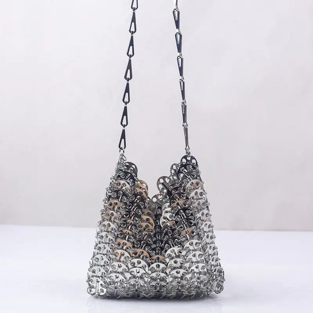 Designer Silver Sequin Woven Evening Clutch Bag for Women