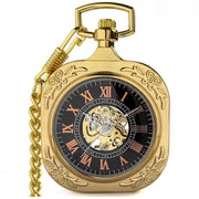 VIGOROSO Mens Gold Roman NO. Pocket Watch with Chain Skeleton Hand Wind Up Mechanical Pocket Watches for Men & Women