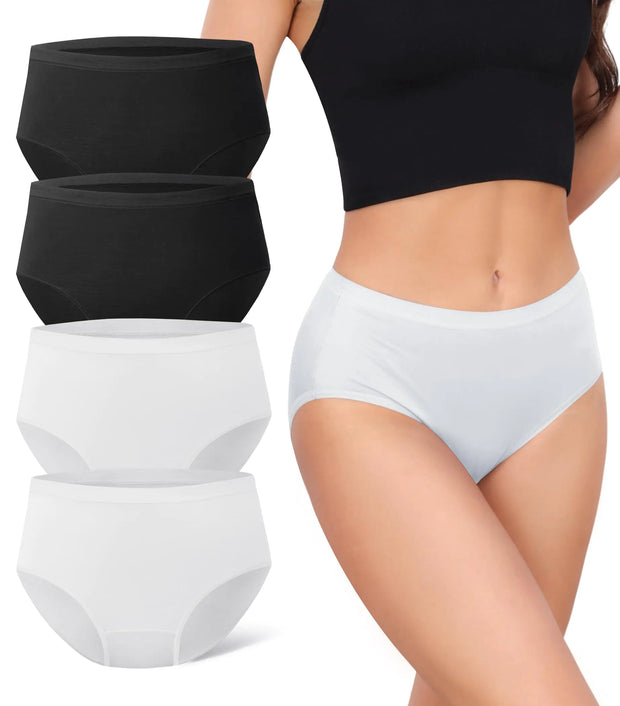 DAVID ARCHY Womens Underwear Bamboo Rayon Womens Briefs - Moisture Wicking Panties Soft & Breathable 4 Pack Black/White