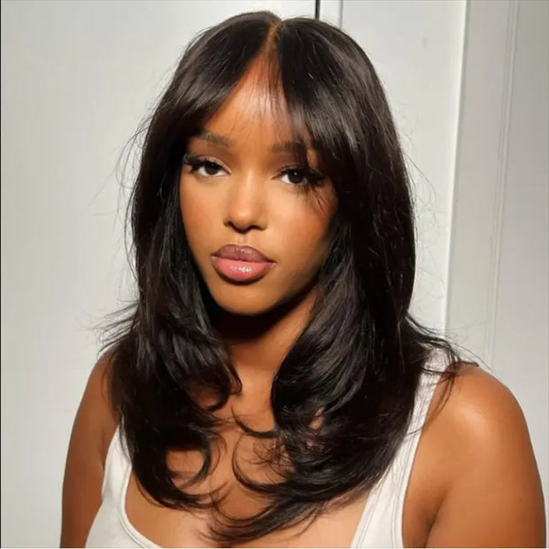 Pre-Cut Wavy Layered Human Hair Wig