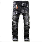 Black And Gray Paint Hole Zipper Decorations Personality Jeans Men
