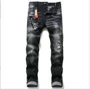 Black And Gray Paint Hole Zipper Decorations Personality Jeans Men