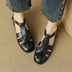 Round Toe Low Heel Leather French Retro Roman Sandals Flat Women's