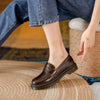 Round Head Thick Low Heel Leather Shoes Women