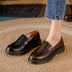 Round Head Thick Low Heel Leather Shoes Women