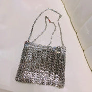 Designer Silver Sequin Woven Evening Clutch Bag for Women