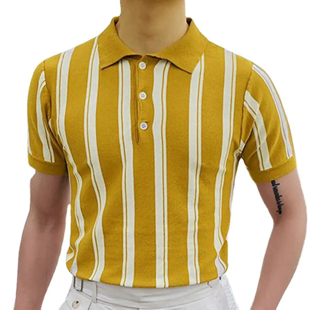 Men's Slim Fit Striped Knit Polo Shirt, Short Sleeve