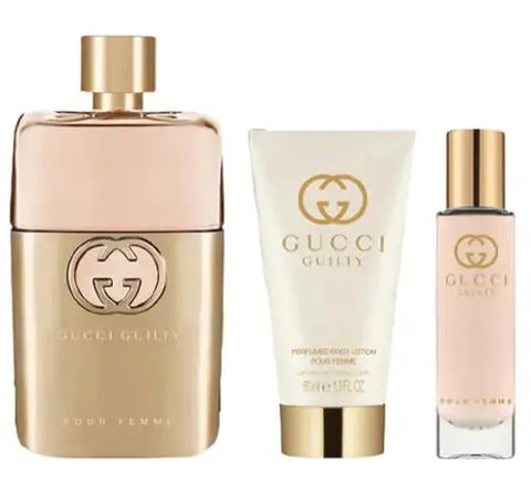 Gucci Guilty 3 Piece Hardbox Gift Set for Women (3 Ounce Eau de Parfum Spray + 1.6 Ounce Perfumed Body Lotion + 0.5 Ounce Eau de Parfum Travel Spray) Douson Odeh