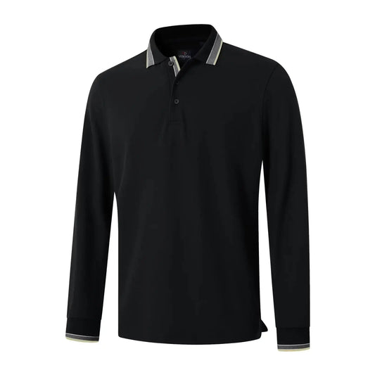 Mens Tipped Pique Polo Shirts Soft Casual Dry Fit Cotton Polo Knit Long Sleeve Polo Shirt for Men Douson Odeh