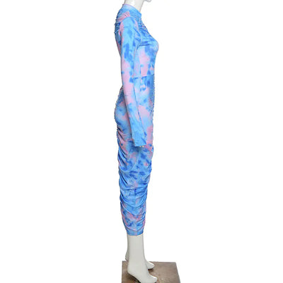 Autumn Digital Print Long Sleeve Bodycon Dress for Women