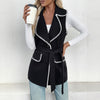 Casual Simple Lace Cardigan Lapel Contrast Color Trim Vest Coat Women