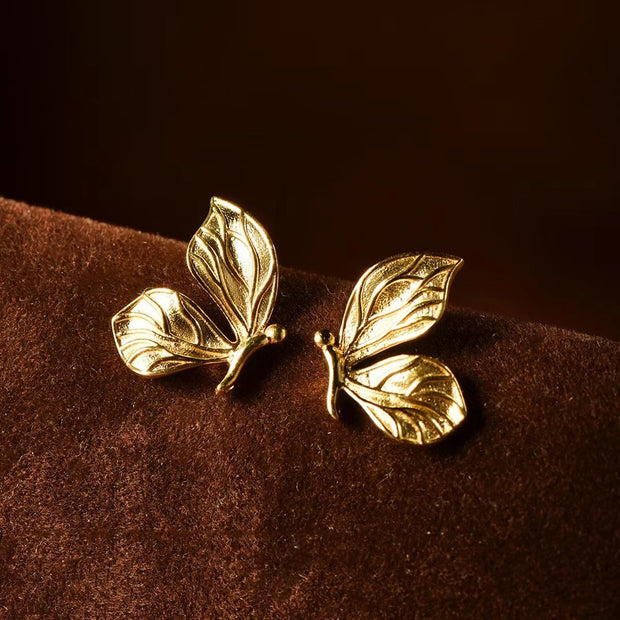 18K Golden Butterfly Ear Studs Yellow Leaf Ear Studs Personalized Minority