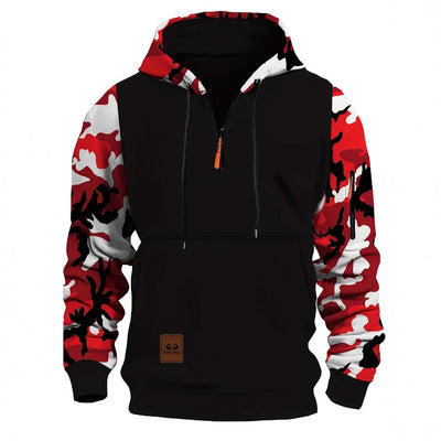 Stitching Hooded Men's Fashion Camouflage American Vintage Zipper Sweater