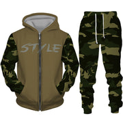 Men's Camouflage Print Zipper Hoodie Pants Set