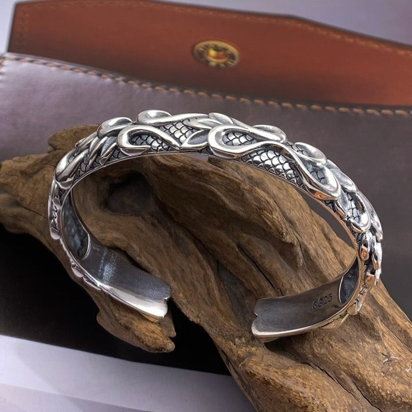 Retro Style S925 Sterling Silver Bracelet For Men Distressed