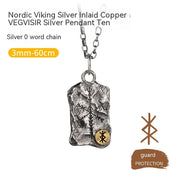 Viking Luen Letter Hammered Pendant Compass Silver Necklace