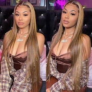 Real Human Hair Female Long Straight Hair Front Lace Wig Head Cover
